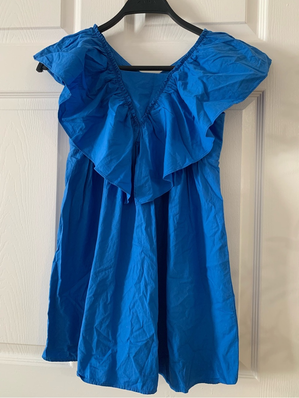 Zara Kids Bright Blue Ruffled V-Neck Casual Dress, fits kids 7-10 tee